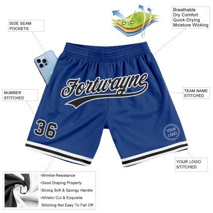 Personalized Royal Black-White Authentic Throwback Basketball Shorts Team Custom Name and Number