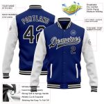 Personalized Royal Black-White Bomber Full-Snap Varsity Letterman Two Tone Jacket