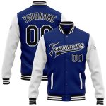 Personalized Royal Black-White Bomber Full-Snap Varsity Letterman Two Tone Jacket