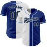 Personalized Royal Black White-Light Blue Authentic Split Fashion Baseball Jersey Team Custom Name and Number
