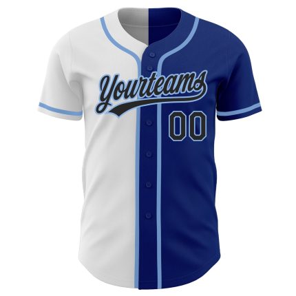 Personalized Royal Black White-Light Blue Authentic Split Fashion Baseball Jersey Team Custom Name and Number