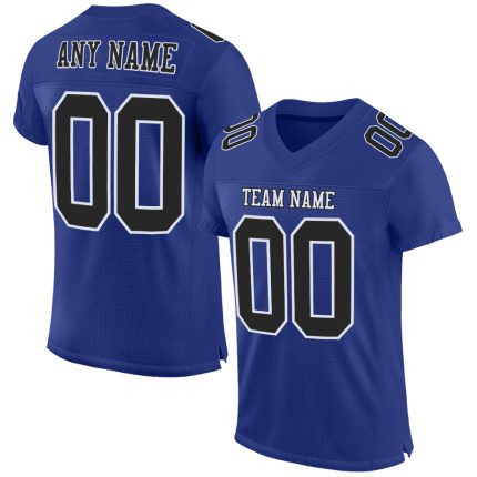 Personalized Royal Black-White Mesh Authentic Football Jersey Team Custom Name and Number