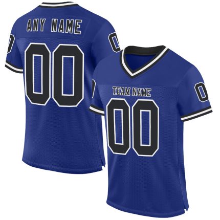 Personalized Royal Black-White Mesh Authentic Throwback Football Jersey Team Custom Name and Number