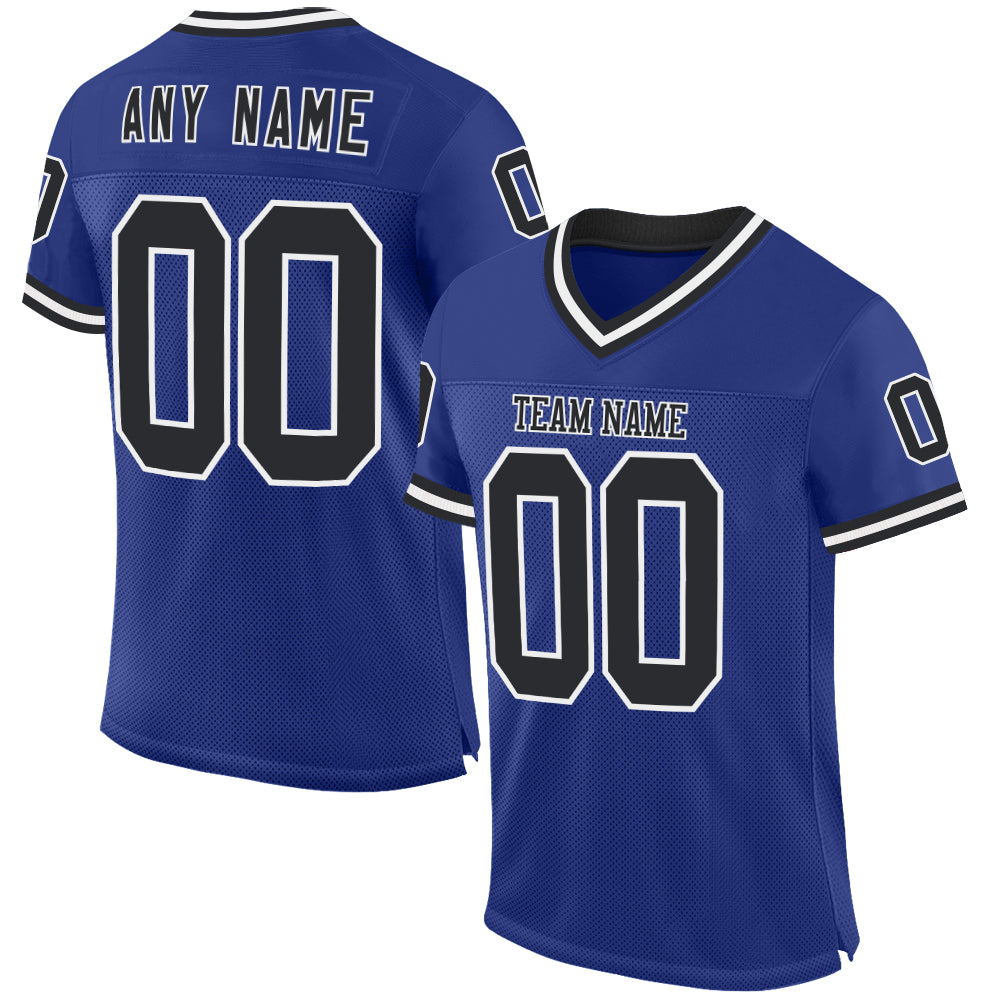 Personalized Royal Black-White Mesh Authentic Throwback Football Jersey Team Custom Name and Number