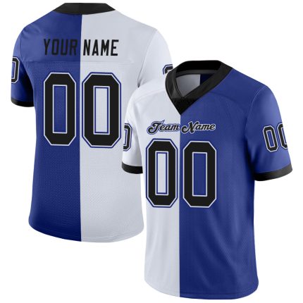 Personalized Royal Black-White Mesh Split Fashion Football Jersey Team Custom Name and Number