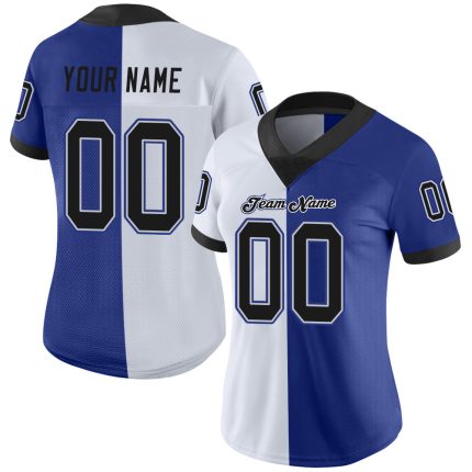Personalized Royal Black-White Mesh Split Fashion Football Jersey Team Custom Name and Number