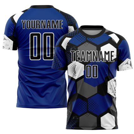 Personalized Royal Black-White Sublimation Soccer Uniform Jersey