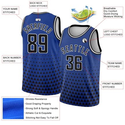 Personalized Royal Black-White Triangle Shapes Authentic City Edition Basketball Jersey Team Custom Name and Number