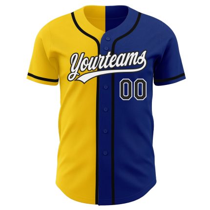 Personalized Royal Black-Yellow Authentic Split Fashion Baseball Jersey