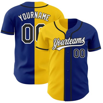 Personalized Royal Black-Yellow Authentic Split Fashion Baseball Jersey