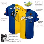 Personalized Royal Black-Yellow Authentic Split Fashion Baseball Jersey Team Custom Name and Number