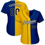 Personalized Royal Black-Yellow Authentic Split Fashion Baseball Jersey Team Custom Name and Number