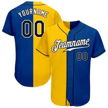 Personalized Royal Black-Yellow Authentic Split Fashion Baseball Jersey Team Custom Name and Number