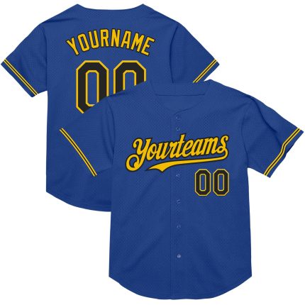 Personalized Royal Black-Yellow Mesh Authentic Throwback Baseball Jersey Team Custom Name and Number