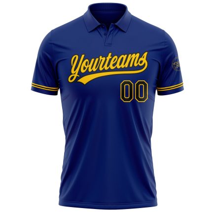 Personalized Royal Black-Yellow Performance Vapor Golf Polo Shirt Team Custom Name and Number