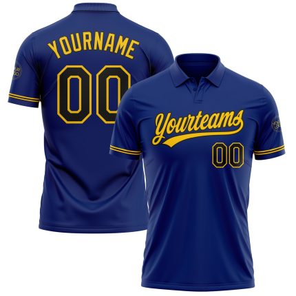 Personalized Royal Black-Yellow Performance Vapor Golf Polo Shirt Team Custom Name and Number