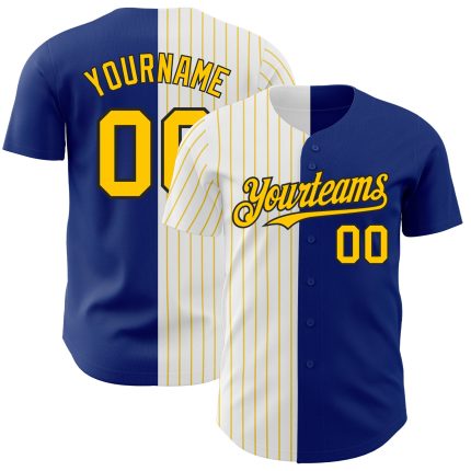 Personalized Royal Black-Yellow Pinstripe Authentic Split Fashion Baseball Jersey Team Custom Name and Number