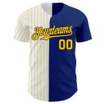 Personalized Royal Black-Yellow Pinstripe Authentic Split Fashion Baseball Jersey Team Custom Name and Number