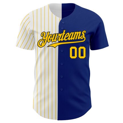 Personalized Royal Black-Yellow Pinstripe Authentic Split Fashion Baseball Jersey Team Custom Name and Number