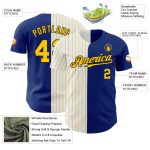 Personalized Royal Black-Yellow Pinstripe Authentic Split Fashion Baseball Jersey Team Custom Name and Number