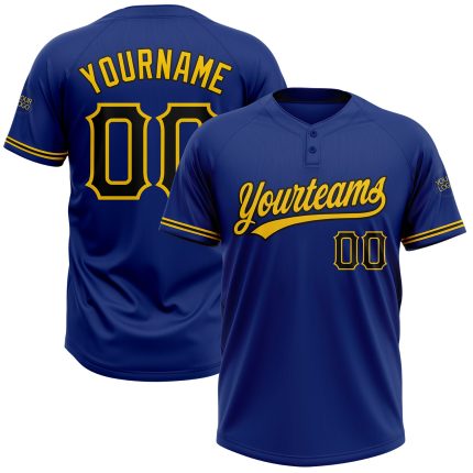 Personalized Royal Black-Yellow Two-Button Unisex Softball Jersey Team Custom Name and Number