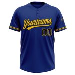 Personalized Royal Black-Yellow Two-Button Unisex Softball Jersey Team Custom Name and Number