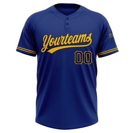 Personalized Royal Black-Yellow Two-Button Unisex Softball Jersey Team Custom Name and Number