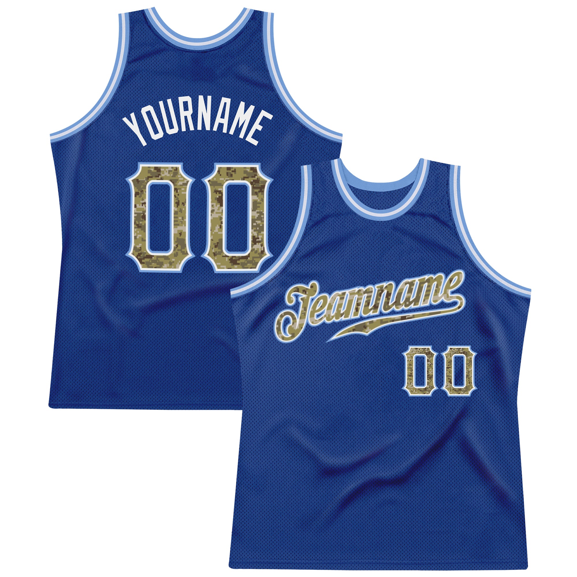 Personalized Royal Camo-Light Blue Authentic Throwback Basketball Jersey Team Custom Name and Number