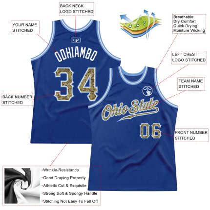 Personalized Royal Camo-Light Blue Authentic Throwback Basketball Jersey Team Custom Name and Number