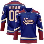 Personalized Royal City Cream-Crimson Hockey Lace Neck Jersey Team Custom Name and Number