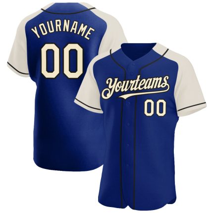 Personalized Royal Cream-Black Authentic Raglan Sleeves Baseball Jersey Team Custom Name and Number