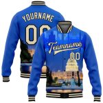 Personalized Royal Cream-Black Capitol Washington City Edition 3D Bomber Full-Snap Varsity Letterman Jacket Team Custom Name and Number