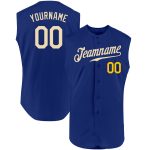 Personalized Royal Cream-Gold Authentic Sleeveless Baseball Jersey Team Custom Name and Number
