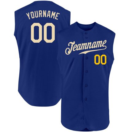 Personalized Royal Cream-Gold Authentic Sleeveless Baseball Jersey Team Custom Name and Number