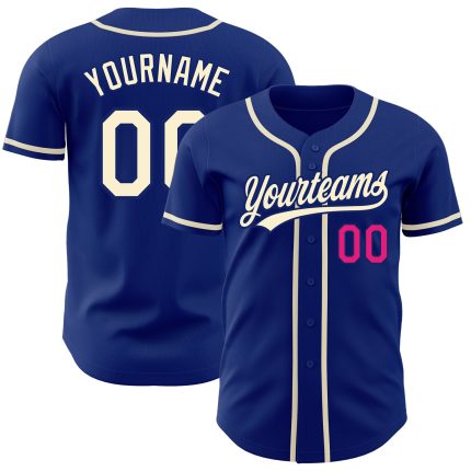 Personalized Royal Cream-Hot Pink Authentic Baseball Jersey Team Custom Name and Number