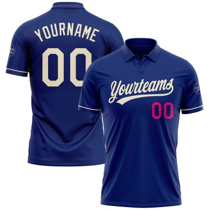 Custom royal, cream and pink golf polo