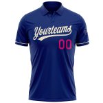 Custom royal, cream and pink golf polo, back view