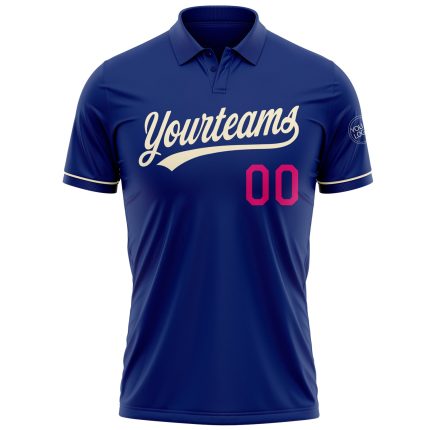 Custom royal, cream and pink golf polo, back view