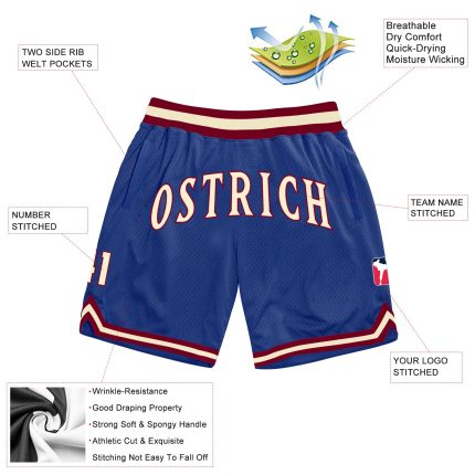 Personalized Royal Cream-Maroon Authentic Throwback Basketball Shorts Team Custom Name and Number
