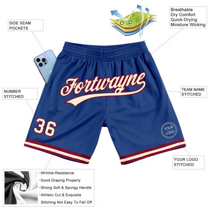 Personalized Royal Cream-Maroon Authentic Throwback Basketball Shorts