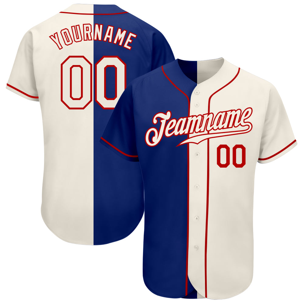 Personalized Royal Cream-Red Authentic Split Fashion Baseball Jersey Team Custom Name and Number