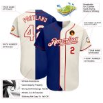 Personalized Royal Cream-Red Authentic Split Fashion Baseball Jersey Team Custom Name and Number