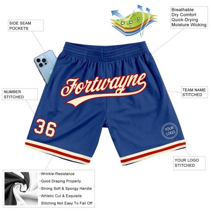 Personalized Royal Cream-Red Authentic Throwback Basketball Shorts Team Custom Name and Number