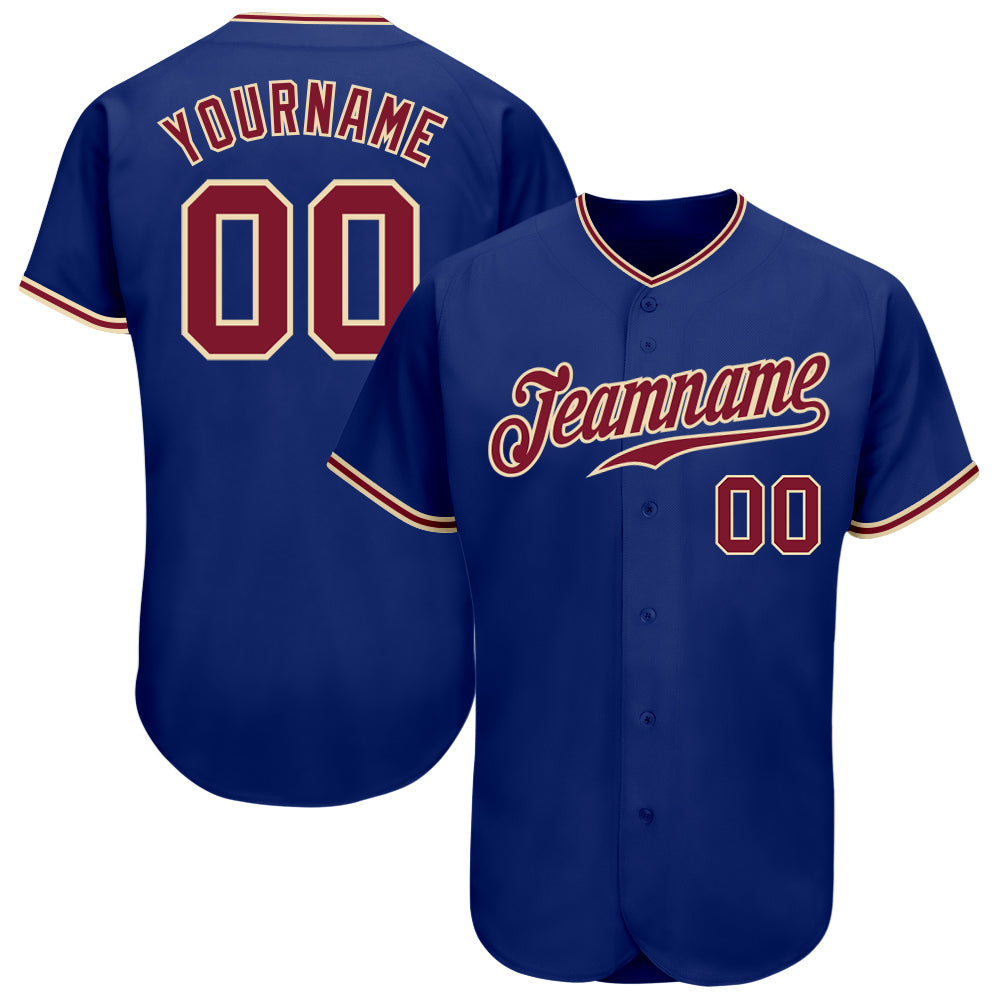 Personalized Royal Crimson-City Cream Authentic Baseball Jersey Team Custom Name and Number