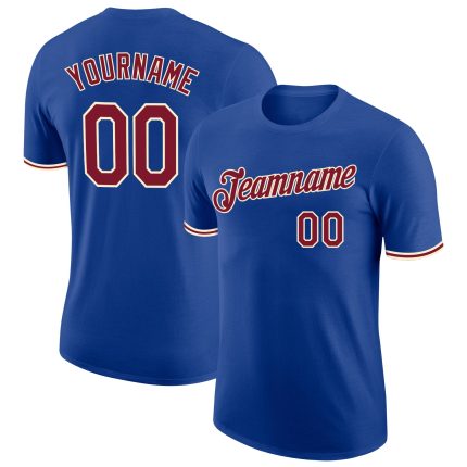 Personalized Royal Crimson-Cream Performance T-Shirt Team Custom Name and Number