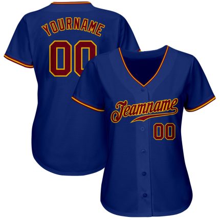 Personalized Royal Crimson-Gold Authentic Baseball Jersey Team Custom Name and Number