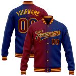 Personalized Royal Crimson-Gold Bomber Full-Snap Varsity Letterman Gradient Fashion Jacket Team Custom Name and Number