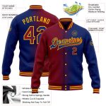 Personalized Royal Crimson-Gold Bomber Full-Snap Varsity Letterman Gradient Fashion Jacket Team Custom Name and Number