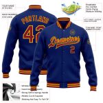 Personalized Royal Crimson-Gold Bomber Full-Snap Varsity Letterman Jacket Team Custom Name and Number