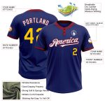 Personalized Royal Crimson Pinstripe Yellow-White Two-Button Unisex Softball Jersey Team Custom Name and Number